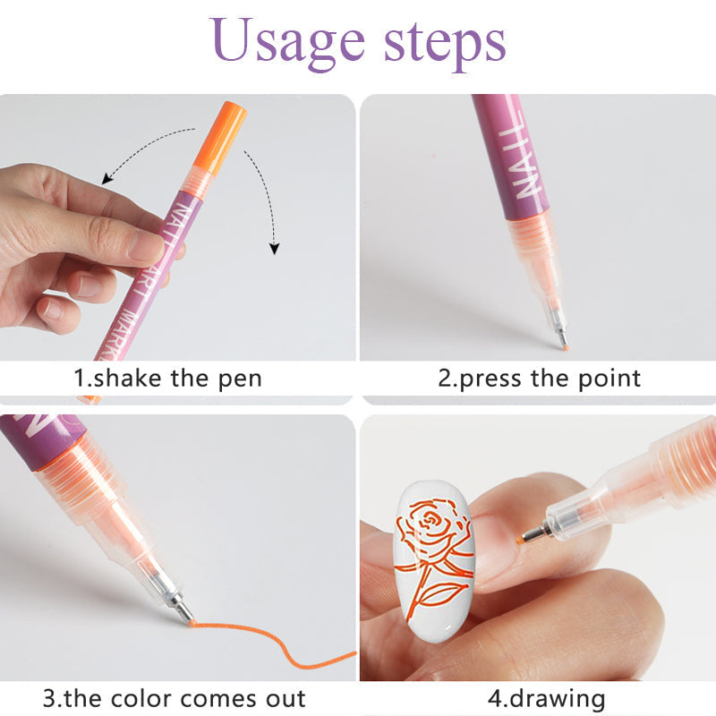 Set di 12 penne per nail art colorate