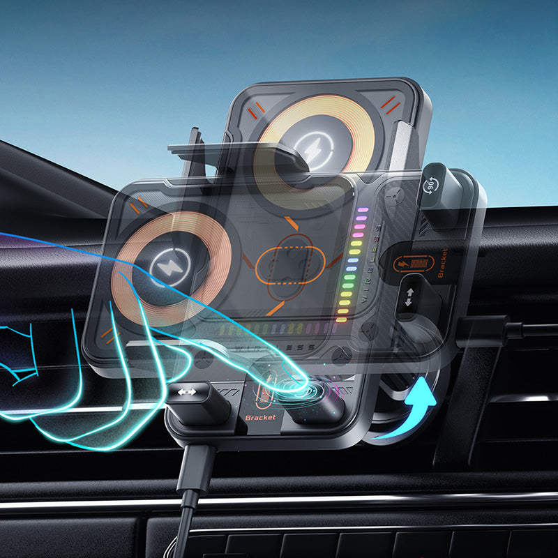 🔥SVENDITA SCONTO DEL 50%📱Supporto rotante 2 in 1 per cellulare e caricatore wireless per auto⚡