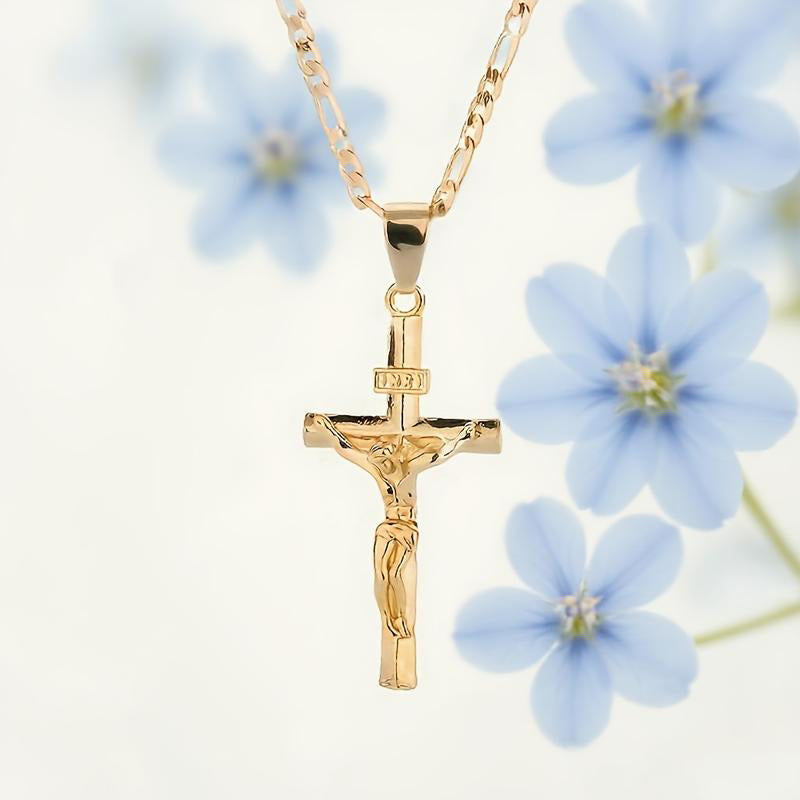Collana con crocifisso in oro – catena regolabile e finitura scintillante