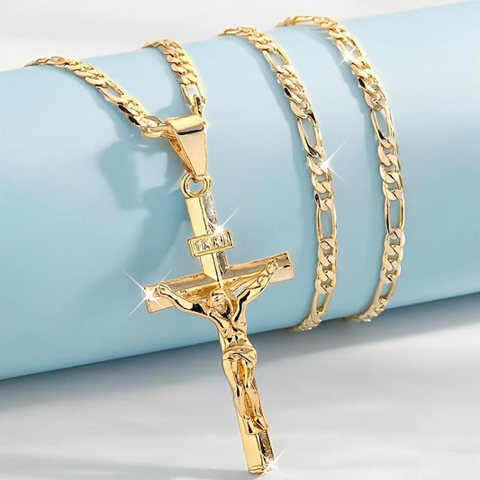 Collana con crocifisso in oro – catena regolabile e finitura scintillante