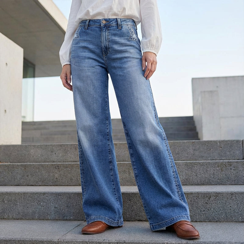Jeans vintage da donna a vita alta e gamba larga