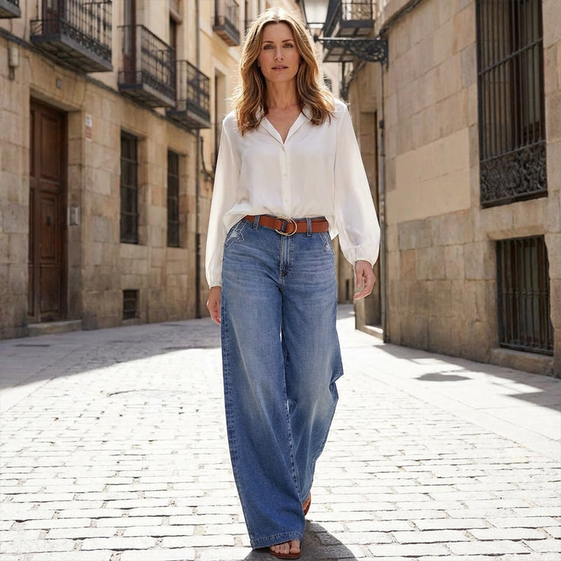 Jeans vintage da donna a vita alta e gamba larga