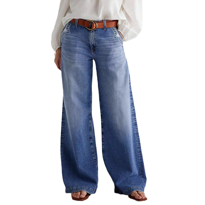 Jeans vintage da donna a vita alta e gamba larga