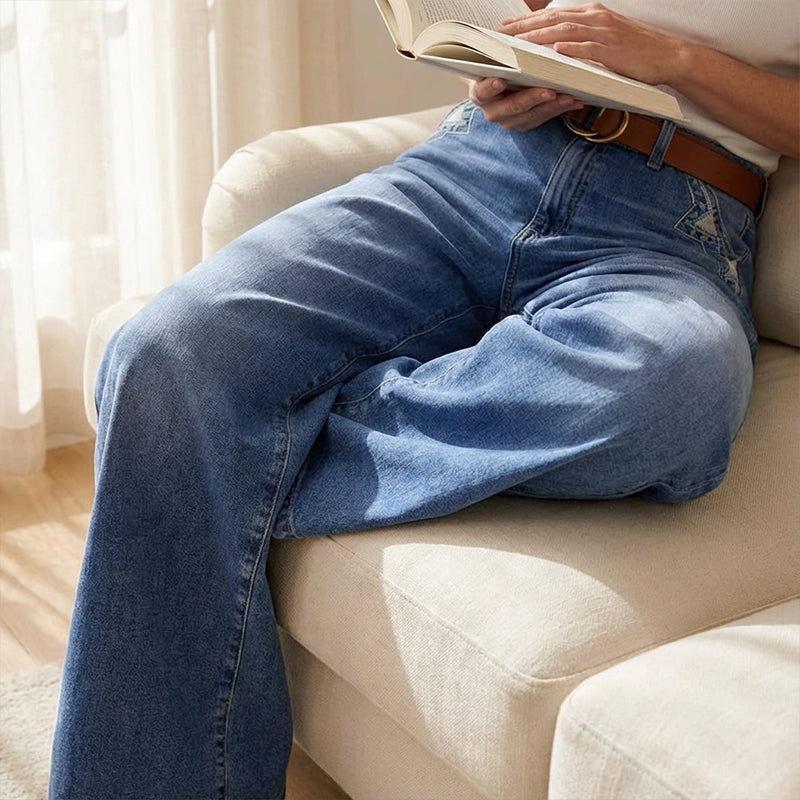 Jeans vintage da donna a vita alta e gamba larga
