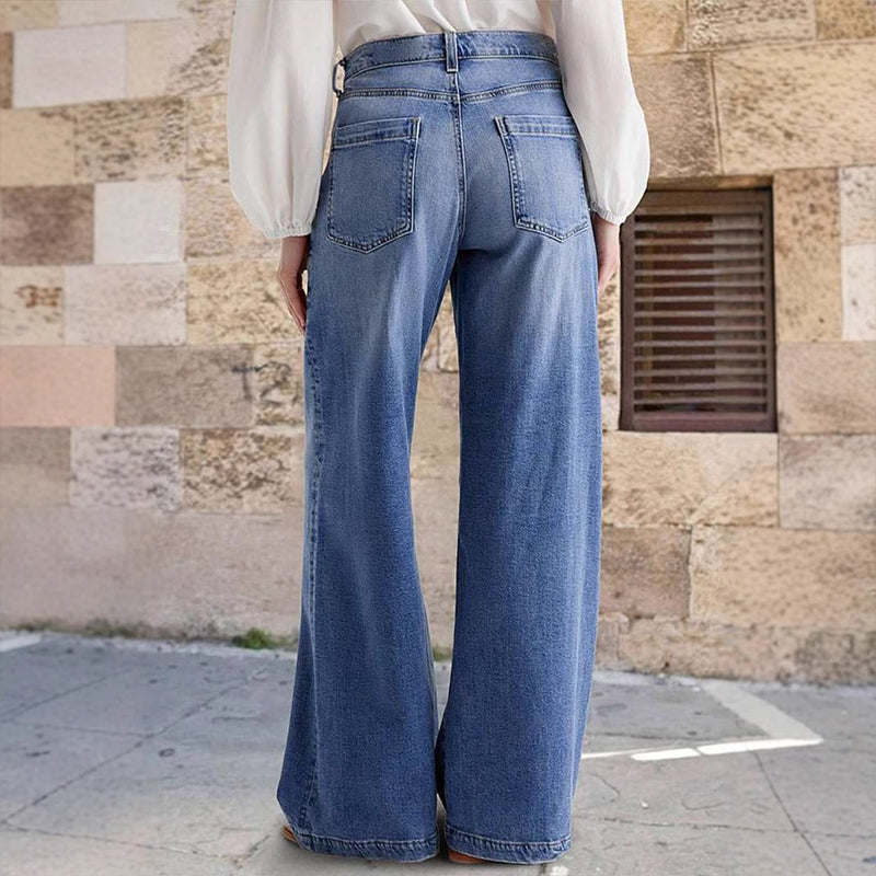 Jeans vintage da donna a vita alta e gamba larga