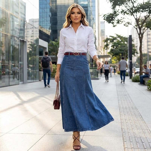🎁Novità 2026👗Gonna lunga da donna in denim – Vita alta e taglio svasato