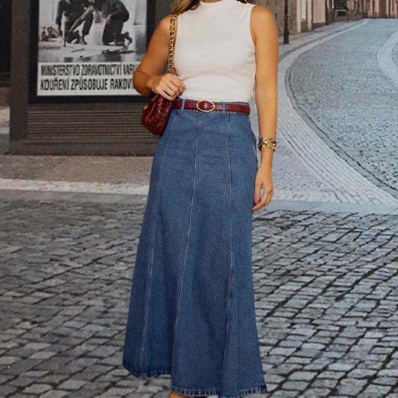 🎁Novità 2026👗Gonna lunga da donna in denim – Vita alta e taglio svasato