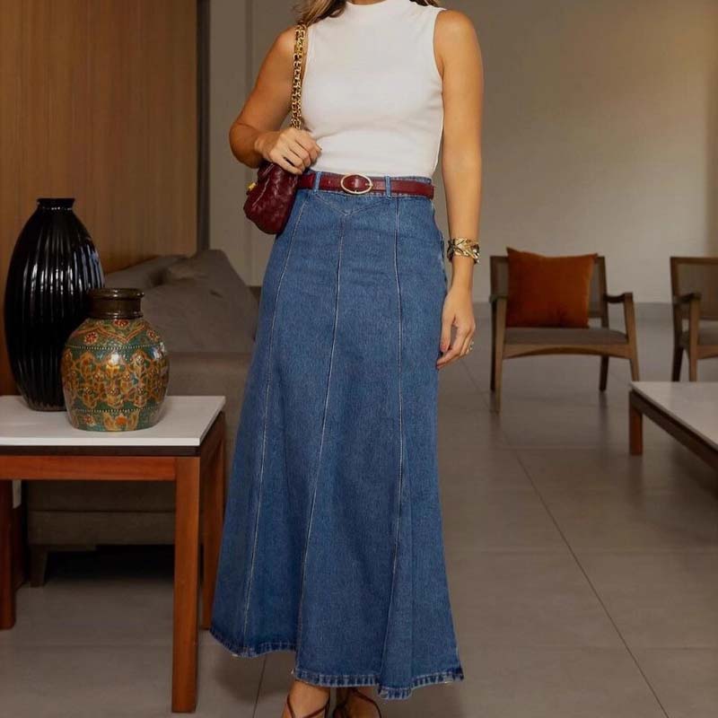 🎁Novità 2026👗Gonna lunga da donna in denim – Vita alta e taglio svasato