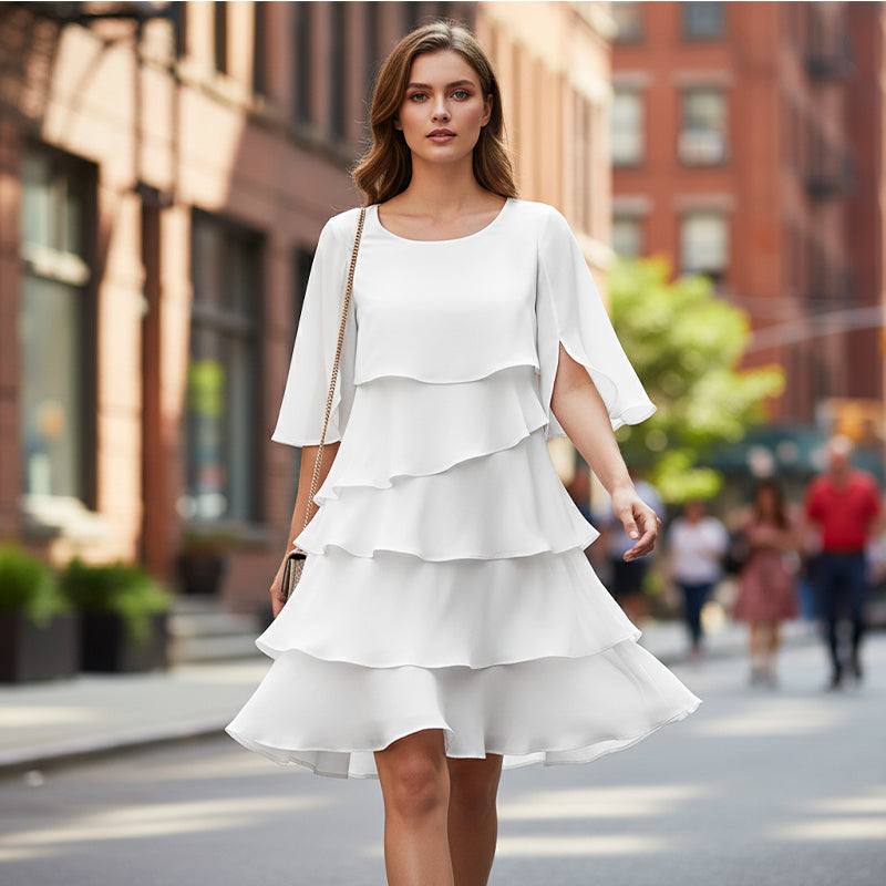 🎁 Elegante abito da donna con maniche a balze sovrapposte: uno stile disinvolto per ogni occasion 💃