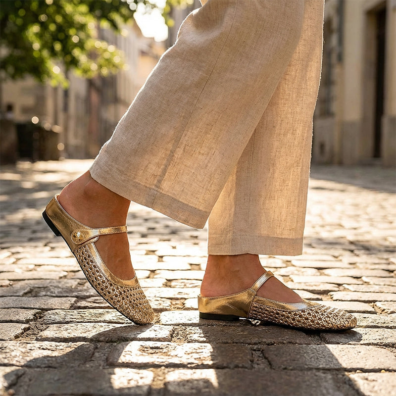 ✨👡 NOVITÀ PER IL 2026! Mules da donna in tessuto intrecciato con punta quadrata e chiusura Mary Jane 🌸💖🎀