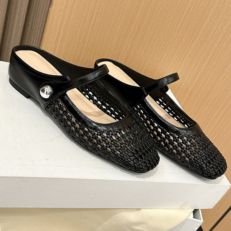 ✨👡 NOVITÀ PER IL 2026! Mules da donna in tessuto intrecciato con punta quadrata e chiusura Mary Jane 🌸💖🎀