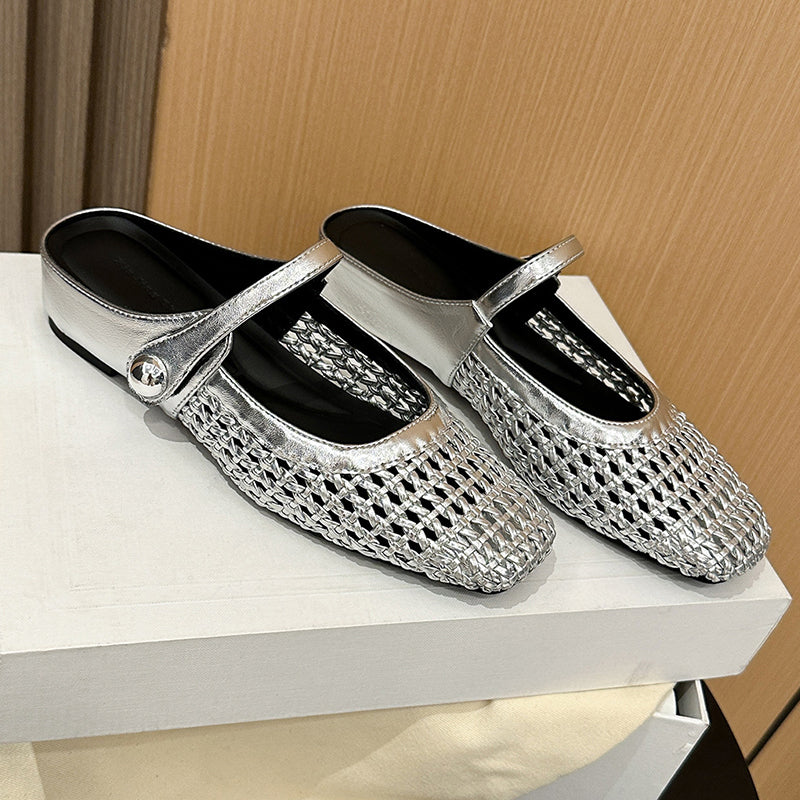 ✨👡 NOVITÀ PER IL 2026! Mules da donna in tessuto intrecciato con punta quadrata e chiusura Mary Jane 🌸💖🎀