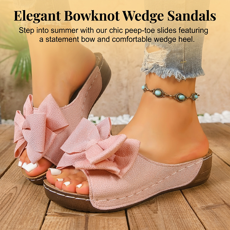 Sandali con zeppa e punta aperta con fiocco da donna – Design elegante, zeppa comoda e facili da indossare 🌸
