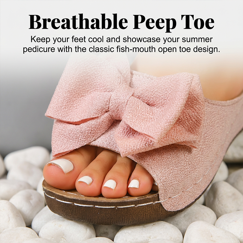Sandali con zeppa e punta aperta con fiocco da donna – Design elegante, zeppa comoda e facili da indossare 🌸