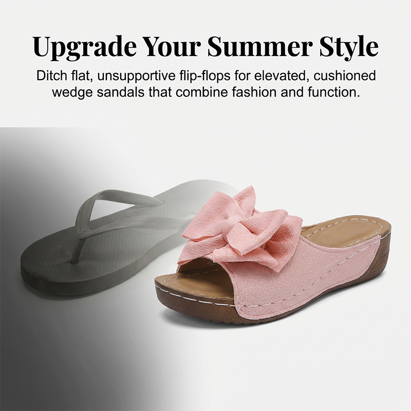 Sandali con zeppa e punta aperta con fiocco da donna – Design elegante, zeppa comoda e facili da indossare 🌸