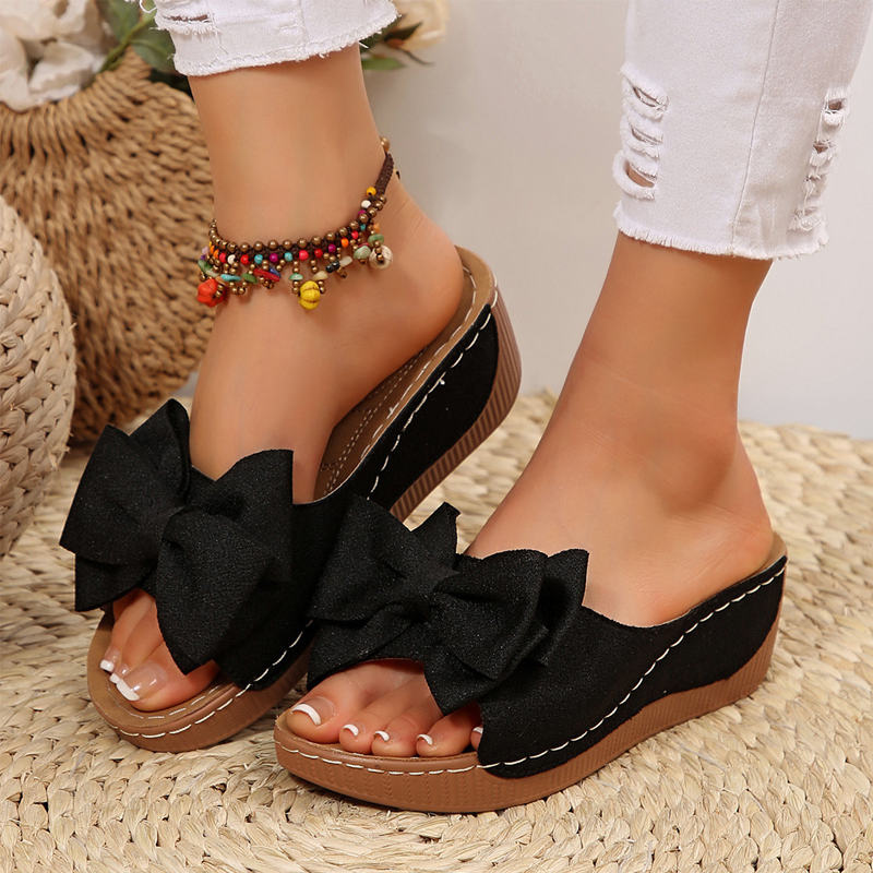 Sandali con zeppa e punta aperta con fiocco da donna – Design elegante, zeppa comoda e facili da indossare 🌸