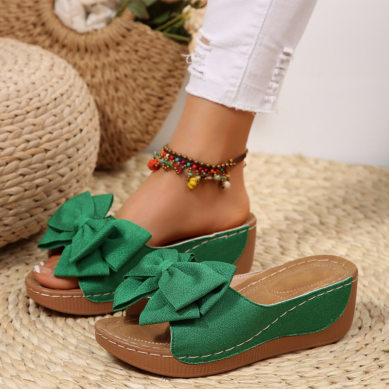 Sandali con zeppa e punta aperta con fiocco da donna – Design elegante, zeppa comoda e facili da indossare 🌸