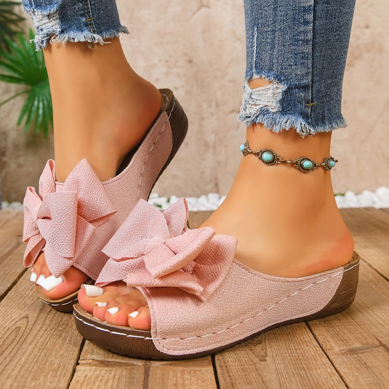 Sandali con zeppa e punta aperta con fiocco da donna – Design elegante, zeppa comoda e facili da indossare 🌸