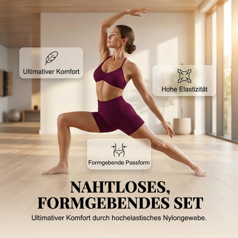 🌞Spring Awakening: 50% di sconto!💜Set da yoga senza cuciture da donna – Top con scollo all’americana e pantaloncini a vita alta, modellante ed estremamente elasticizzato, ideale per fitness e yoga