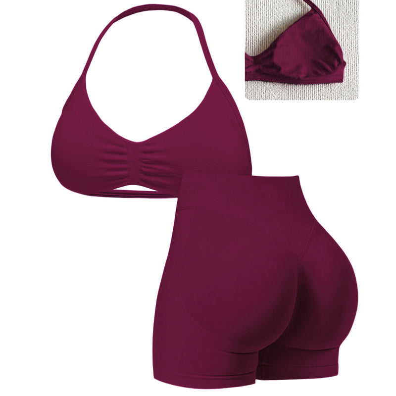 🌞Spring Awakening: 50% di sconto!💜Set da yoga senza cuciture da donna – Top con scollo all’americana e pantaloncini a vita alta, modellante ed estremamente elasticizzato, ideale per fitness e yoga