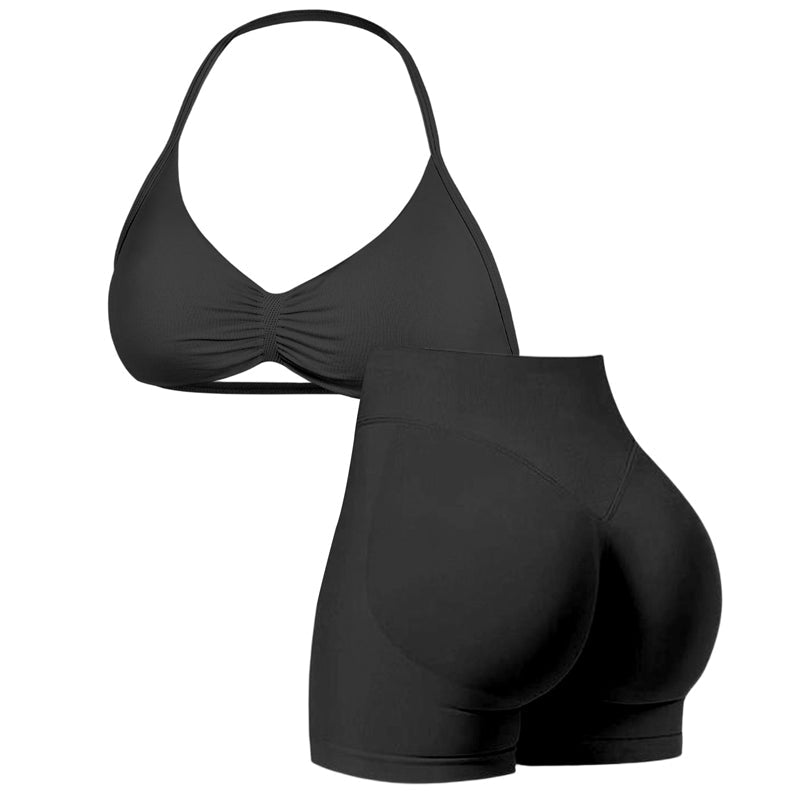 🌞Spring Awakening: 50% di sconto!💜Set da yoga senza cuciture da donna – Top con scollo all’americana e pantaloncini a vita alta, modellante ed estremamente elasticizzato, ideale per fitness e yoga