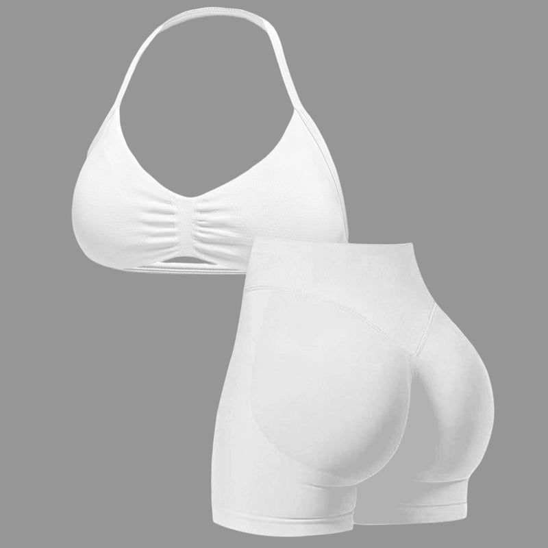 🌞Spring Awakening: 50% di sconto!💜Set da yoga senza cuciture da donna – Top con scollo all’americana e pantaloncini a vita alta, modellante ed estremamente elasticizzato, ideale per fitness e yoga