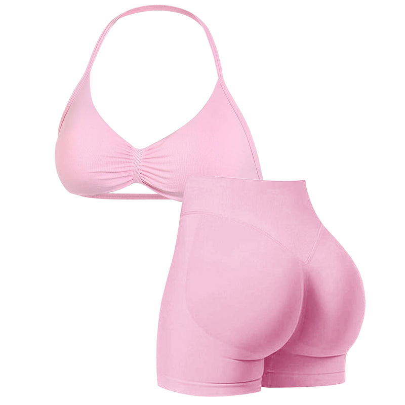 🌞Spring Awakening: 50% di sconto!💜Set da yoga senza cuciture da donna – Top con scollo all’americana e pantaloncini a vita alta, modellante ed estremamente elasticizzato, ideale per fitness e yoga