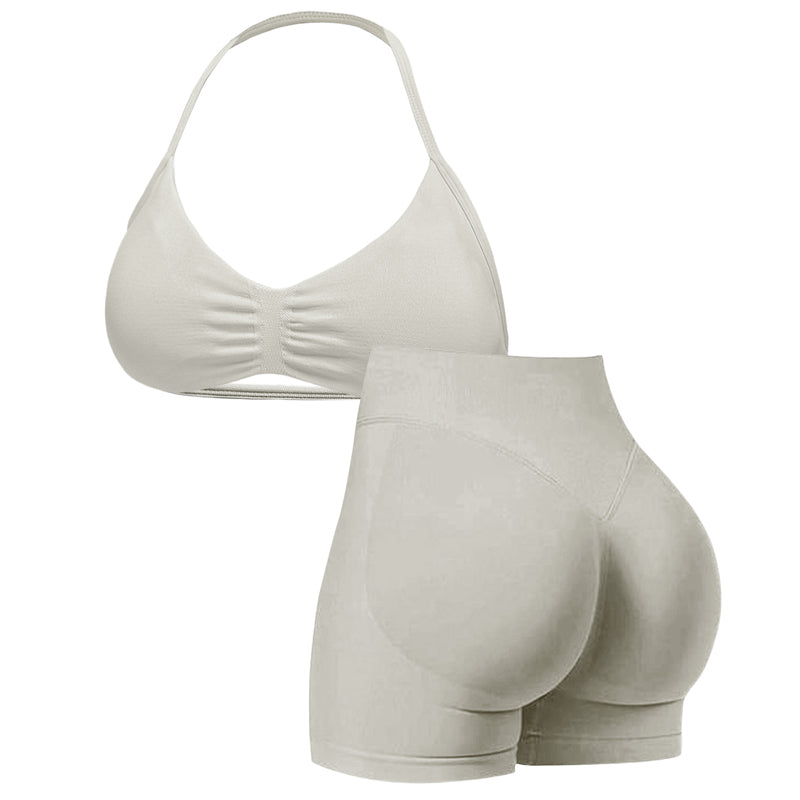 🌞Spring Awakening: 50% di sconto!💜Set da yoga senza cuciture da donna – Top con scollo all’americana e pantaloncini a vita alta, modellante ed estremamente elasticizzato, ideale per fitness e yoga