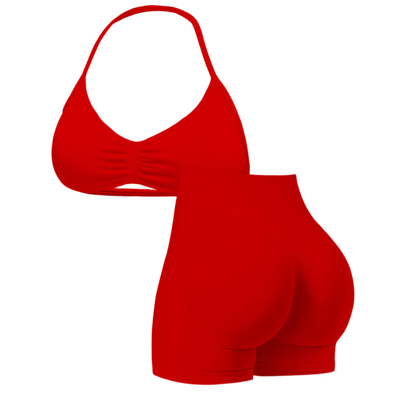 🌞Spring Awakening: 50% di sconto!💜Set da yoga senza cuciture da donna – Top con scollo all’americana e pantaloncini a vita alta, modellante ed estremamente elasticizzato, ideale per fitness e yoga