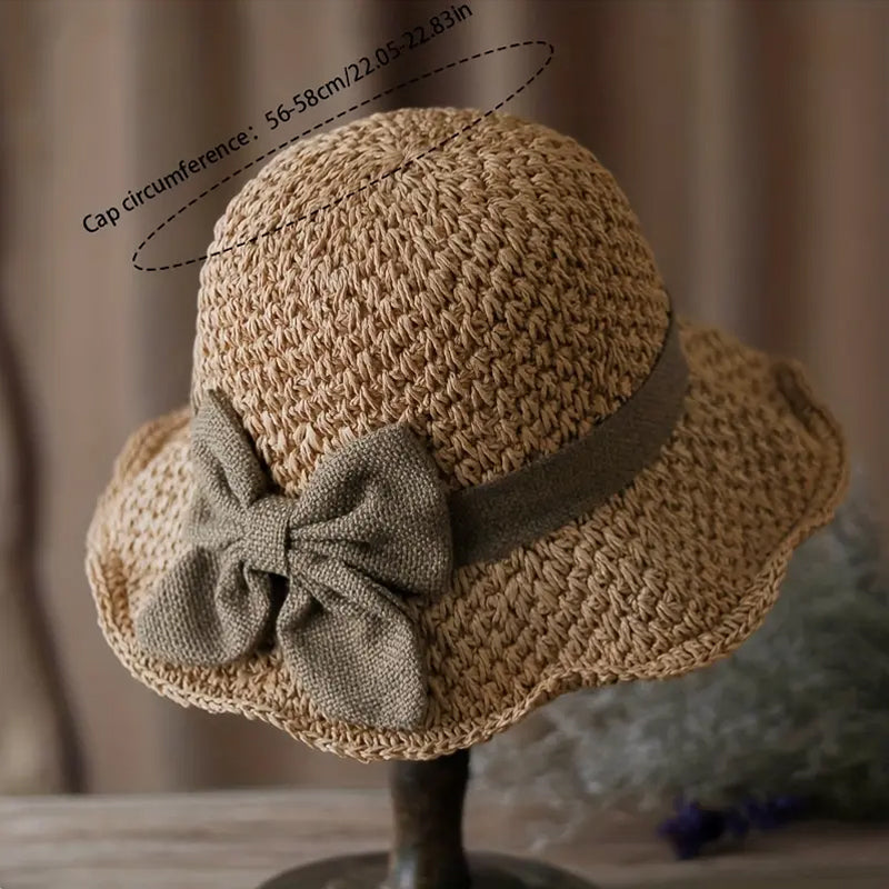 Elegante cappello di paglia con fiocco in tessuto | Struttura intrecciata leggera, morbido e regolabile
