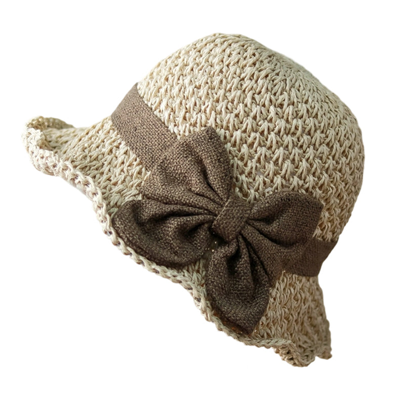 Elegante cappello di paglia con fiocco in tessuto | Struttura intrecciata leggera, morbido e regolabile