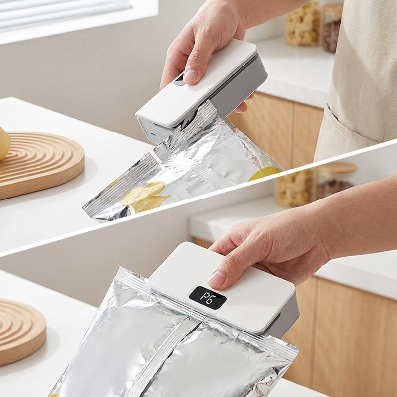 🌞Dai il benvenuto alla primavera con uno sconto del 50%!🔥Sigillatrice per sacchetti ricaricabile 2 in 1 con display | Sigillatrice e taglierina per sacchetti | Magnetica da attaccare al frigorifero (USB-C)