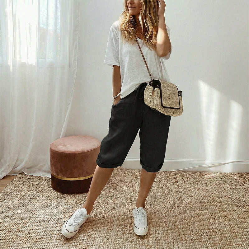 ⏳Offerta speciale a tempo limitato⏰Pantaloni capri casual da donna in misto cotone e lino