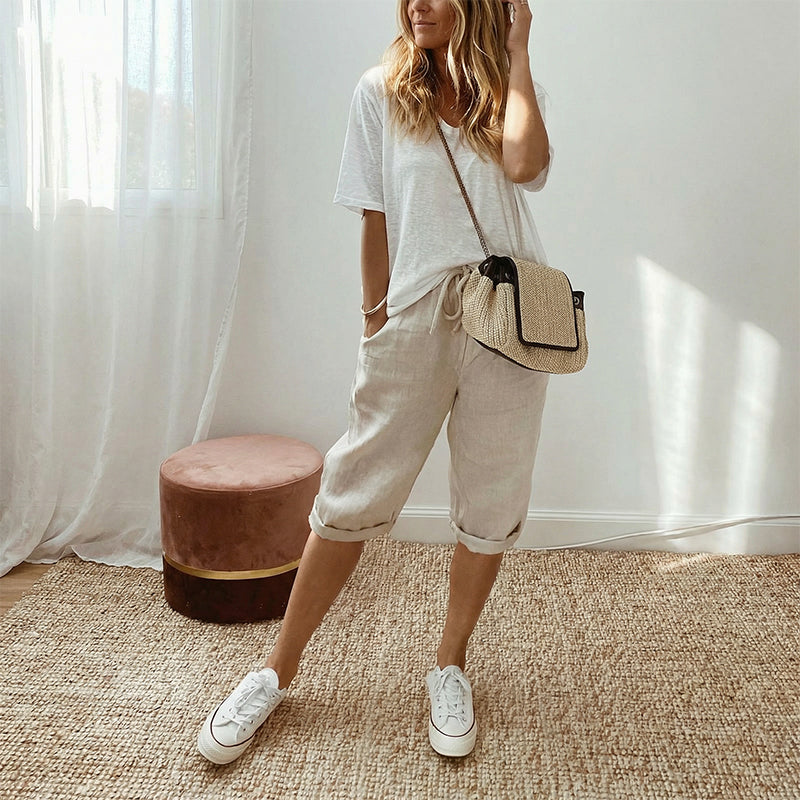 ⏳Offerta speciale a tempo limitato⏰Pantaloni capri casual da donna in misto cotone e lino