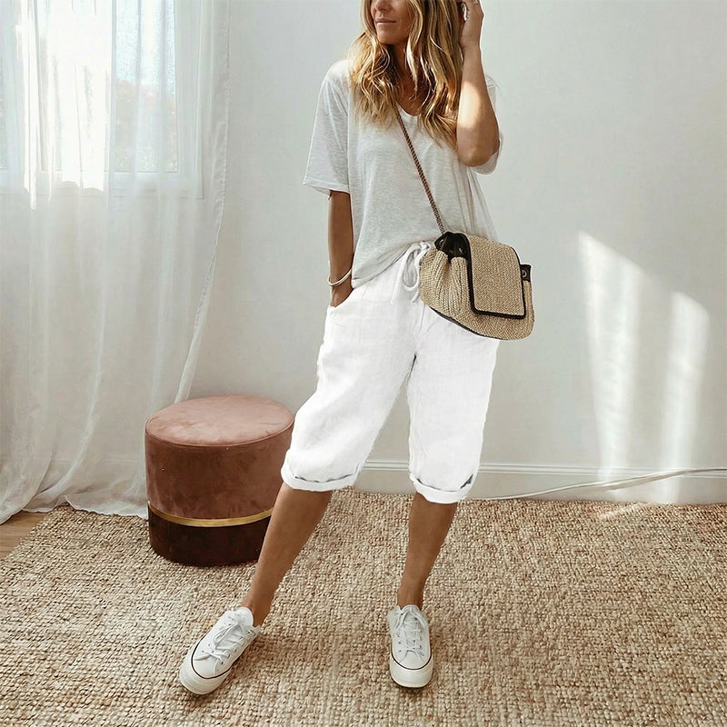 ⏳Offerta speciale a tempo limitato⏰Pantaloni capri casual da donna in misto cotone e lino