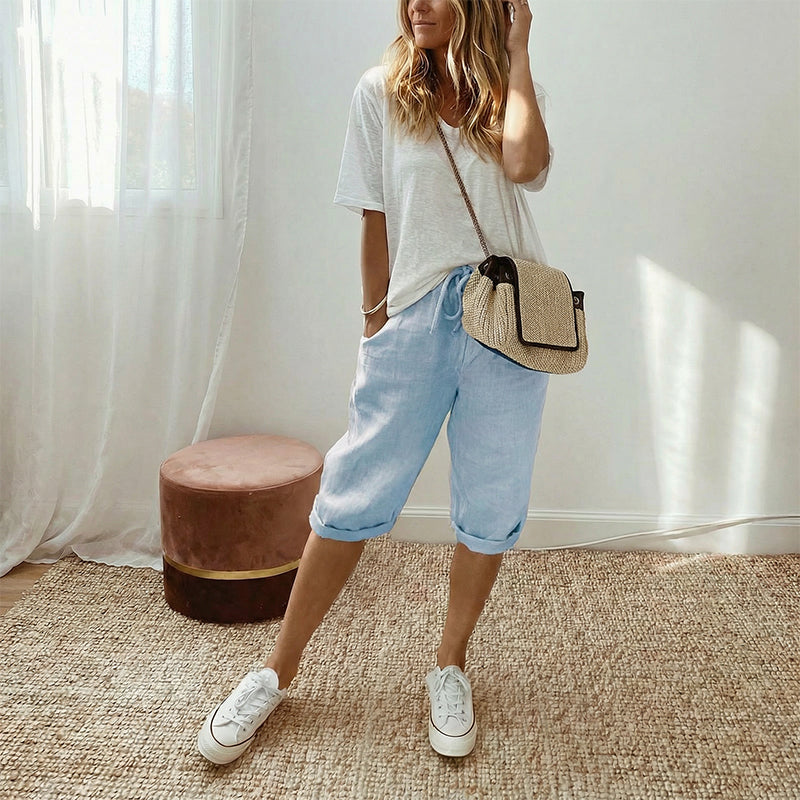 ⏳Offerta speciale a tempo limitato⏰Pantaloni capri casual da donna in misto cotone e lino