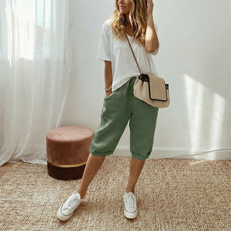 ⏳Offerta speciale a tempo limitato⏰Pantaloni capri casual da donna in misto cotone e lino