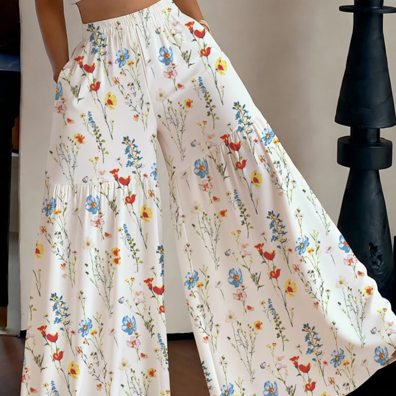 🔥Offerte speciali - Pantaloni a gamba larga con stampa floreale da donna
