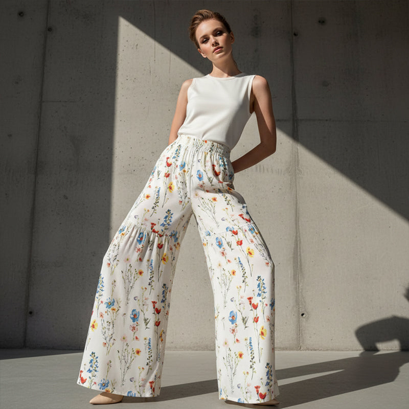 🔥Offerte speciali - Pantaloni a gamba larga con stampa floreale da donna