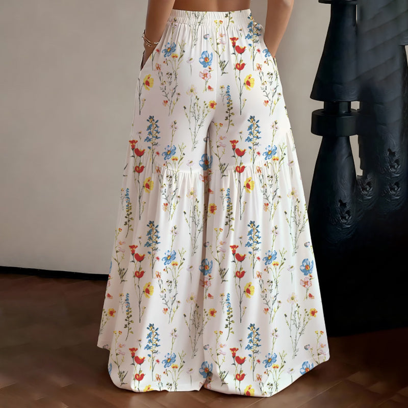 🔥Offerte speciali - Pantaloni a gamba larga con stampa floreale da donna