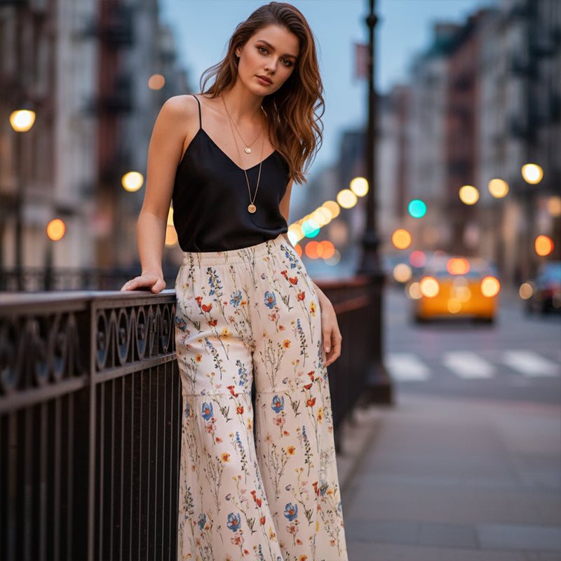 🔥Offerte speciali - Pantaloni a gamba larga con stampa floreale da donna
