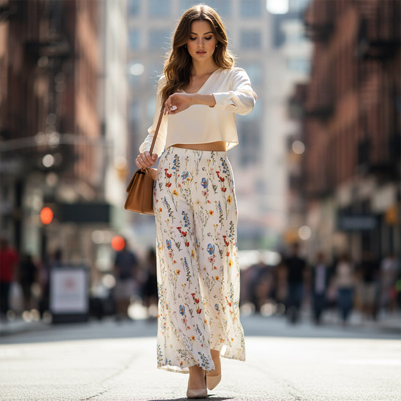 🔥Offerte speciali - Pantaloni a gamba larga con stampa floreale da donna