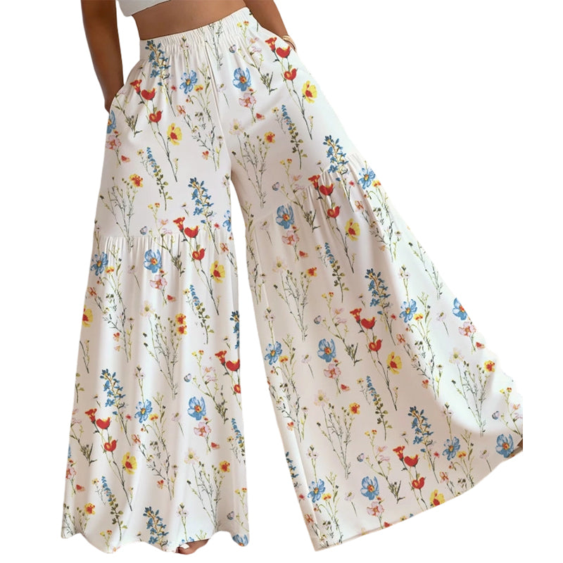 🔥Offerte speciali - Pantaloni a gamba larga con stampa floreale da donna