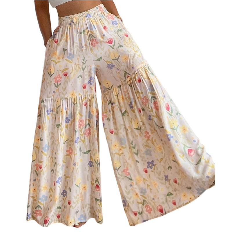🔥Offerte speciali - Pantaloni a gamba larga con stampa floreale da donna