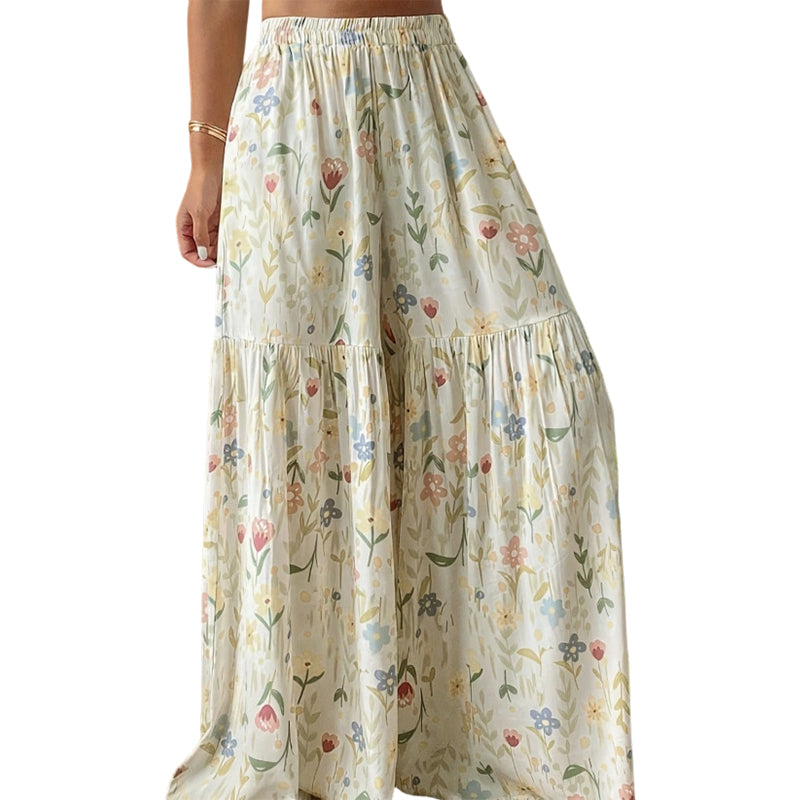 🔥Offerte speciali - Pantaloni a gamba larga con stampa floreale da donna