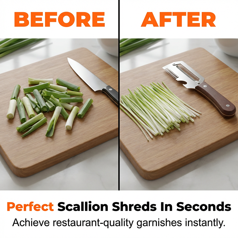 Utensile da cucina 3 in 1 per sminuzzare e pelare i cipollotti