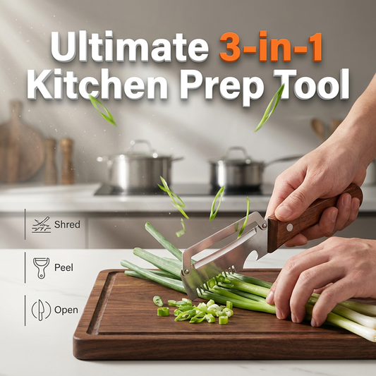 Utensile da cucina 3 in 1 per sminuzzare e pelare i cipollotti