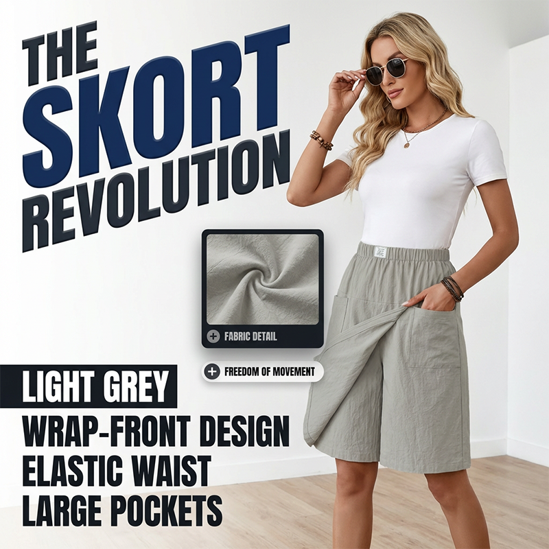 Gonna-pantaloncino casual da donna con elastico in vita e chiusura avvolgente