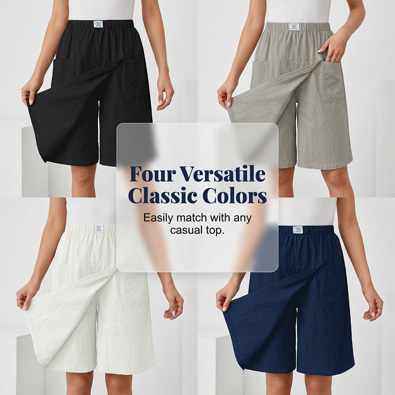 Gonna-pantaloncino casual da donna con elastico in vita e chiusura avvolgente