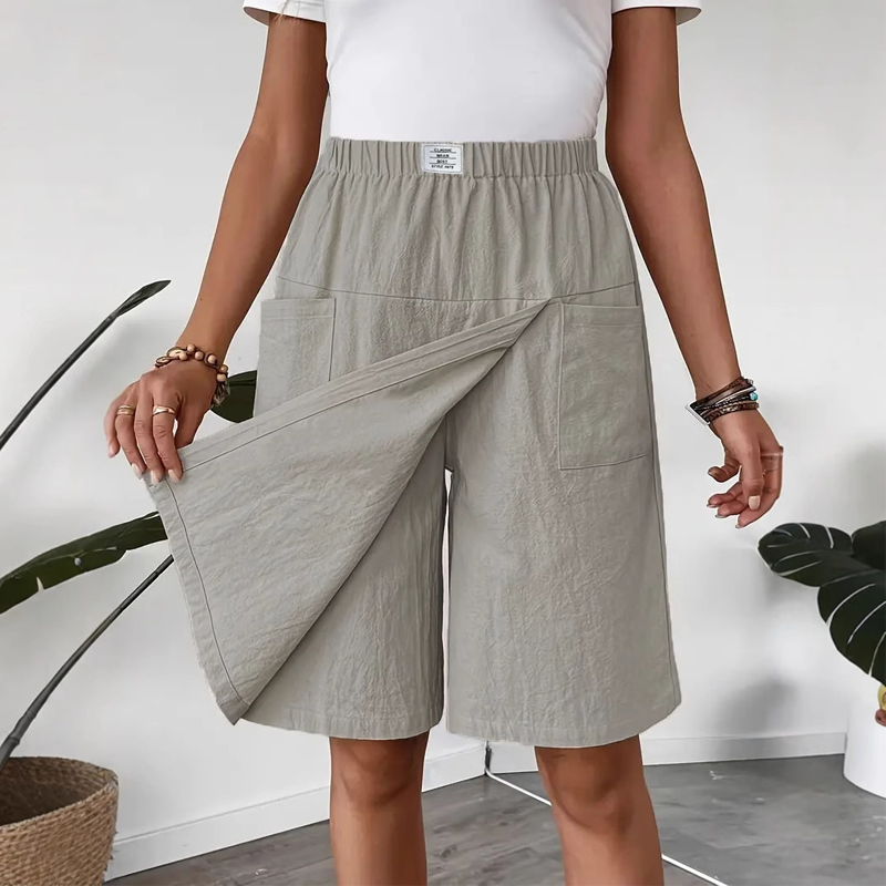 Gonna-pantaloncino casual da donna con elastico in vita e chiusura avvolgente